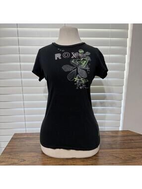 Vintage Roxy Paradise Y2K Black Graphic Woman's T-Shirt Medium
